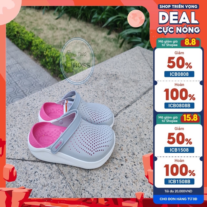 Dép Cross Literide Nam Nữ màu XÁM đế hồng, Hàng Việt Nam Xuất Khẩu full tag hãng