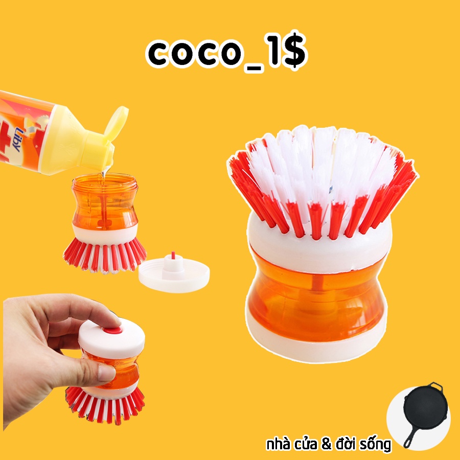 Dụng cụ cọ rửa đa năng, cọ xoong nồi, cọ bếp, cọ rửa bát đĩa có bình chứa nước rửa tiện lợi