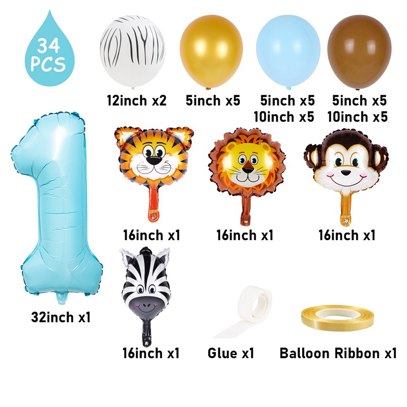 Bộ 34 Bong Bóng Hình Số 1-3 Màu Xanh/Hồng Dùng Để Trang Trí Tiệc Sinh Nhật Cho Bé 1-3 Tuổi