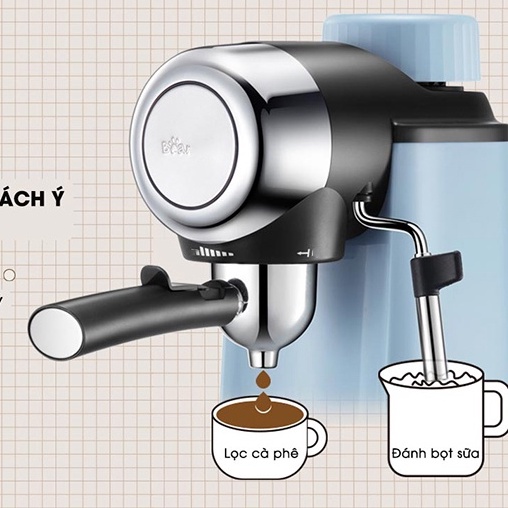 Máy pha cà phê Espresso Bear A02N1 tự động, kích thước nhỏ gọn, thanh lịch, nhiều tính năng, pha cafe, pha trà...BH 18th