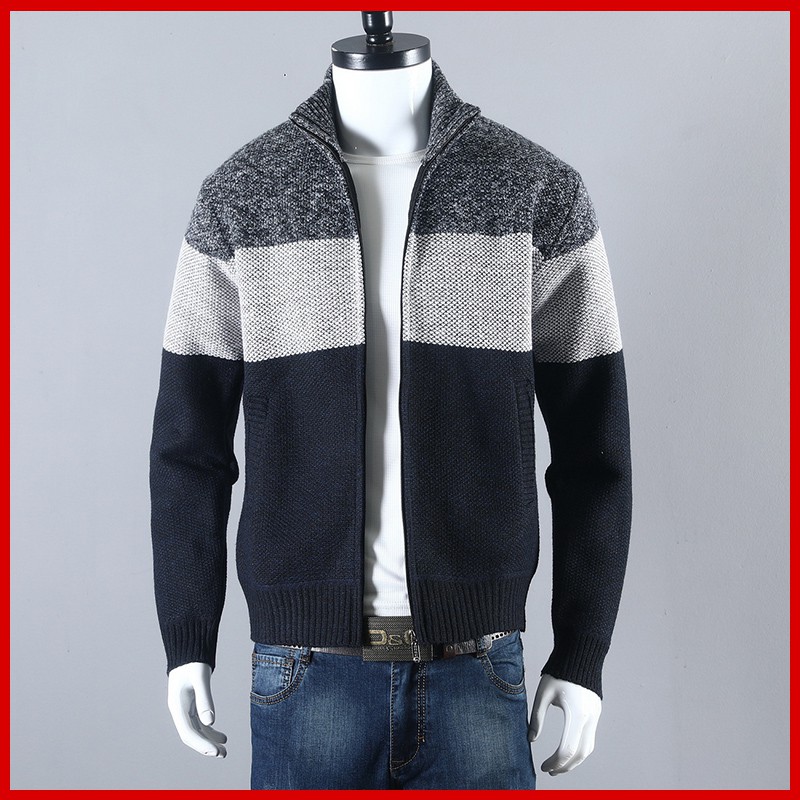 💖 Áo khoác len cardigan nam lót nỉ sọc ngang