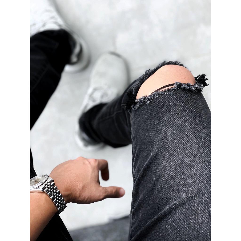 Quần jean nam DOUBLE'D rách gối màu đen JXD | BigBuy360 - bigbuy360.vn