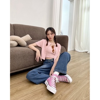 JANET STUDIO • Set áo thun len vặn thừng Hồng
