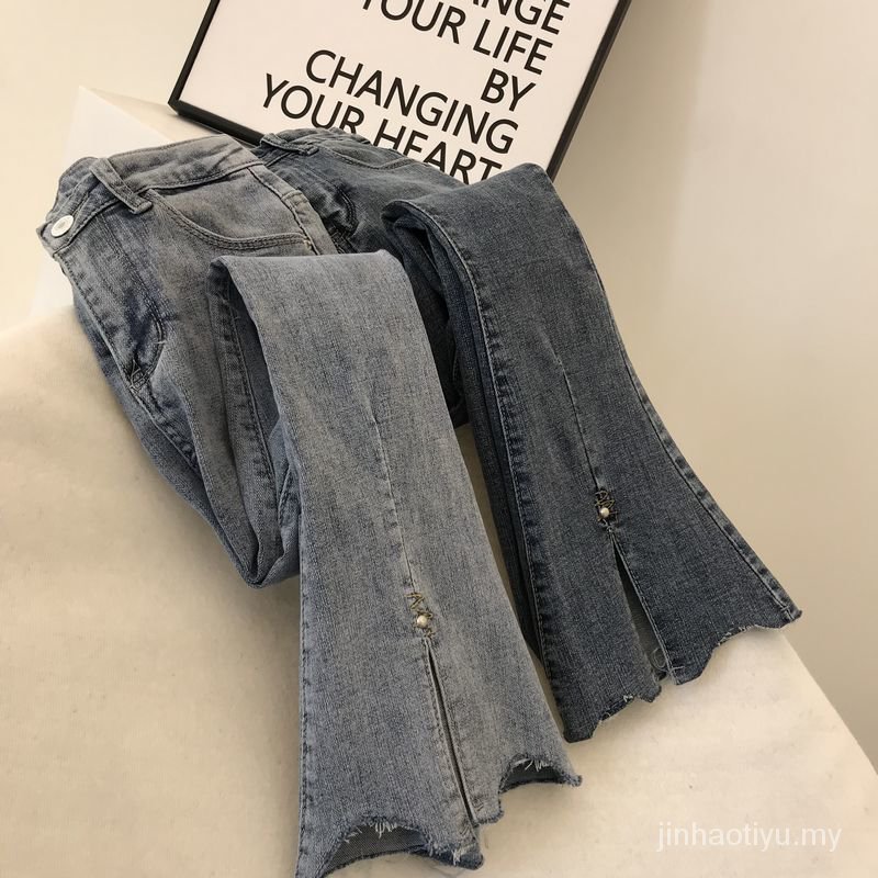 Quần Jeans Lửng Lưng Cao Ống Loe Thời Trang Xuân Hè Chất Lượng Cao Cho Nữ