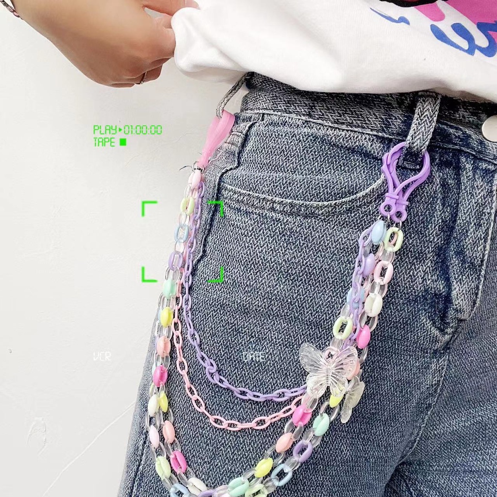 Dây Xích Hai Lớp Bằng Acrylic Trong Suốt Họa Tiết Bướm Màu Kẹo Phong Cách Mới