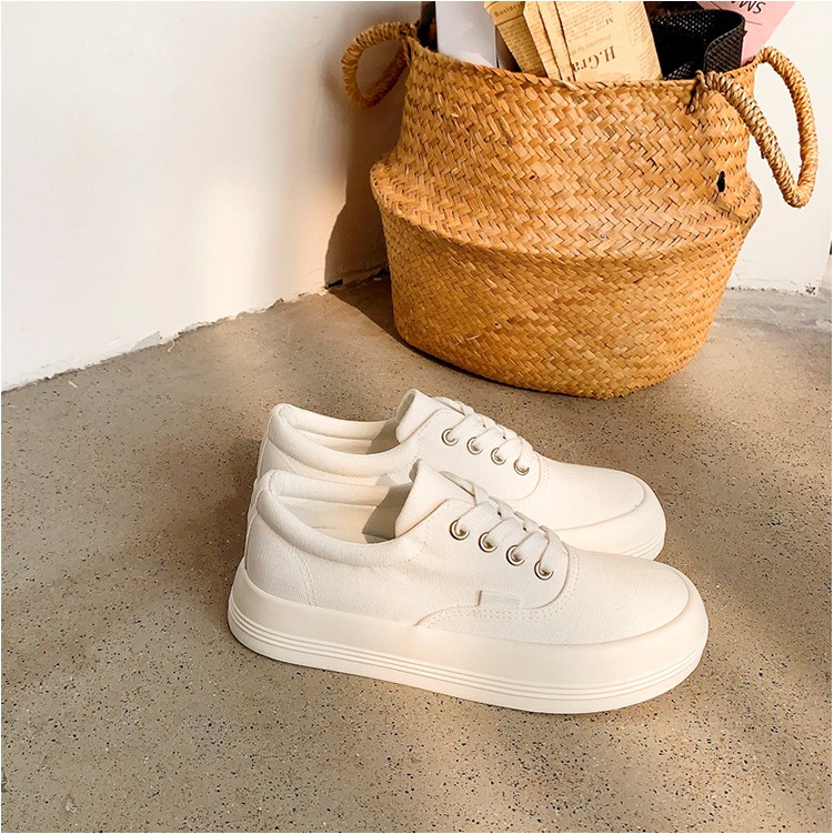 Giày vải dây buộc TRẮNG thời trang ĐỘN ĐẾ đơn giản mẫu đẹp ( C18-24 )