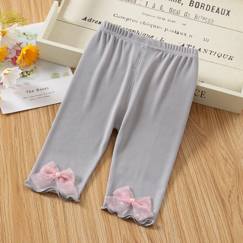 Quần Legging Vải Lụa Lạnh Mỏng Mềm Đính Nơ Thời Trang Mùa Hè Cho Bé Gái 2-6 Tuổi