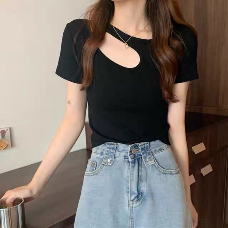 Áo thun DUNEA màu trơn khoét lỗ thời trang mùa hè cho nữ