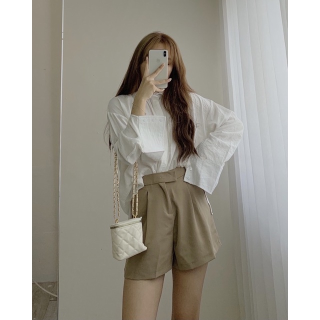 Áo sơ mi lụa mềm form rộng xẻ vạt 952