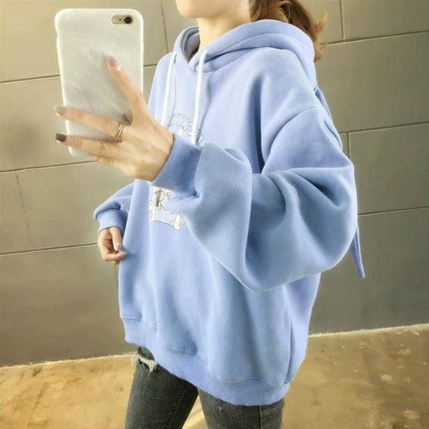 ÁO NỈ NỮ HOODIE CÓ MŨ NÓN PHỐI TAI THỎ DÀI DỄ THƯƠNG FREESIZE KN03  shop_conacquy ac