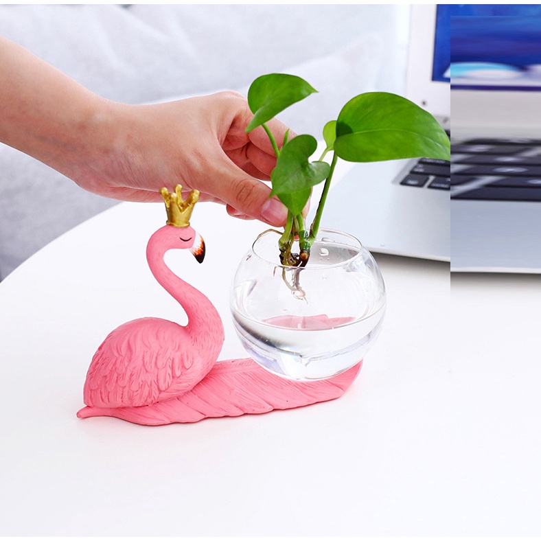 Bình thủy sinh trồng cây hình hồng hạc siêu xinh, lo thủy tinh trồng cây thủy canh gồm tượng, bình, đế