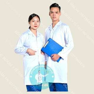 Áo blouse trắng , áo choàng bác sĩ, áo phòng thí nghiệm dáng dài ngang gối