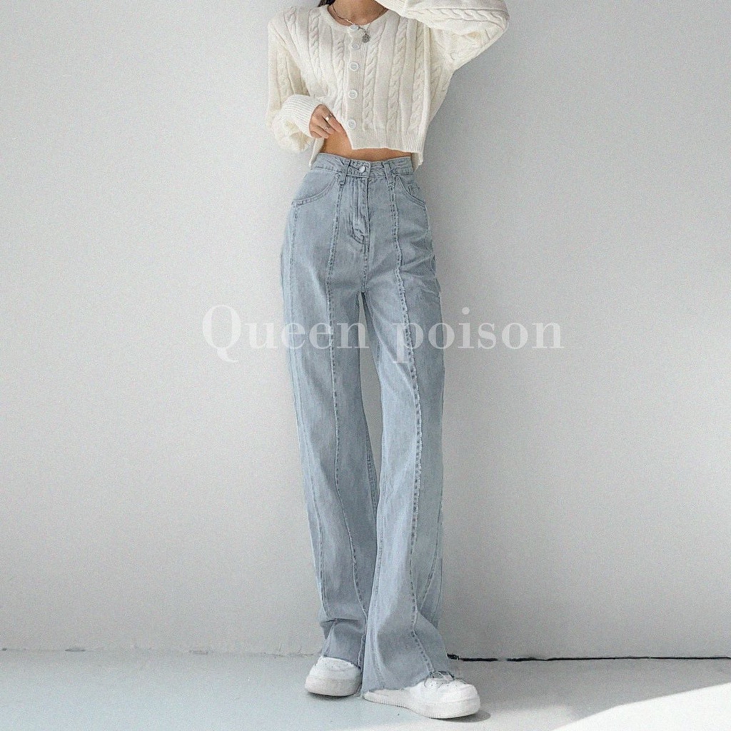 Quần jean nữ ống rộng lưng cao phong cách vintage