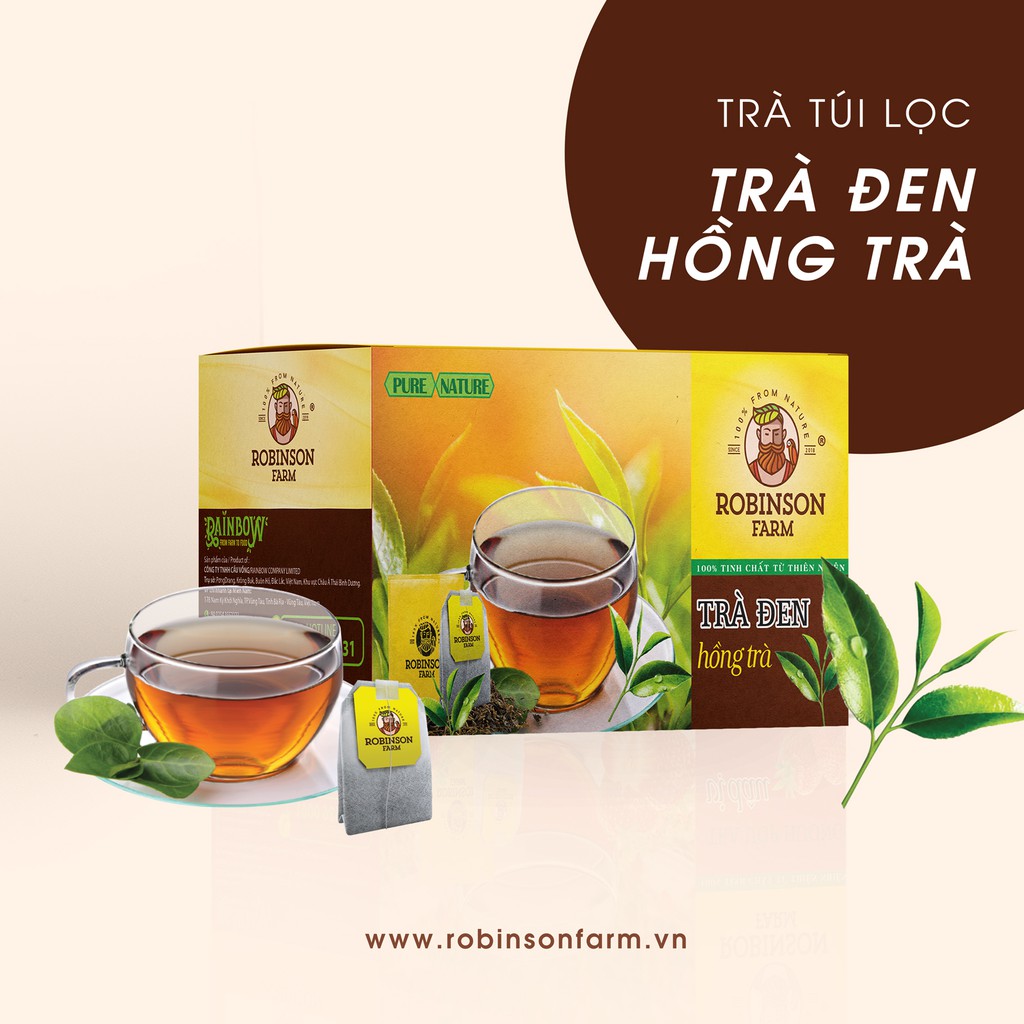 Trà Túi Lọc HỒNG TRÀ - TRÀ ĐEN ROBINSON FARM 40gr ( 20 túi x 2g ) Đậm vị trà 100% lá chè tươi nguyên chất