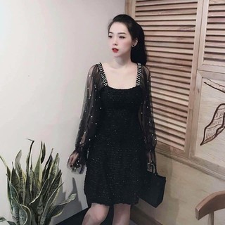 (ảnh thật) Đầm tay lưới đính ngọc