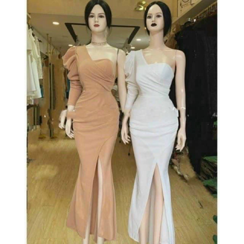 Đầm dạ hội freesize chất umi lệch vai tay dài một bên có mút ngực kimhoa77 | BigBuy360 - bigbuy360.vn