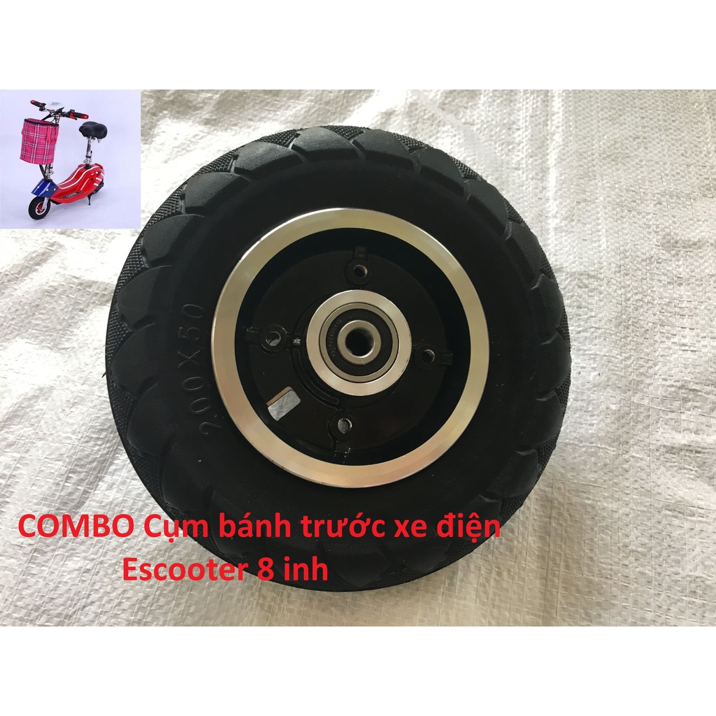 Cụm bánh trước xe điện escoter 8 inh, mã lốp 200x50