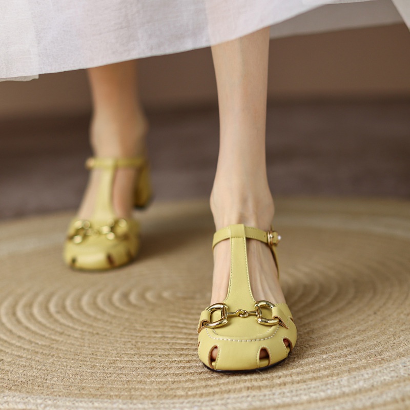 Giày cao gót IELGY khóa kim loại có lỗ rỗng thời trang Pháp cho nữ