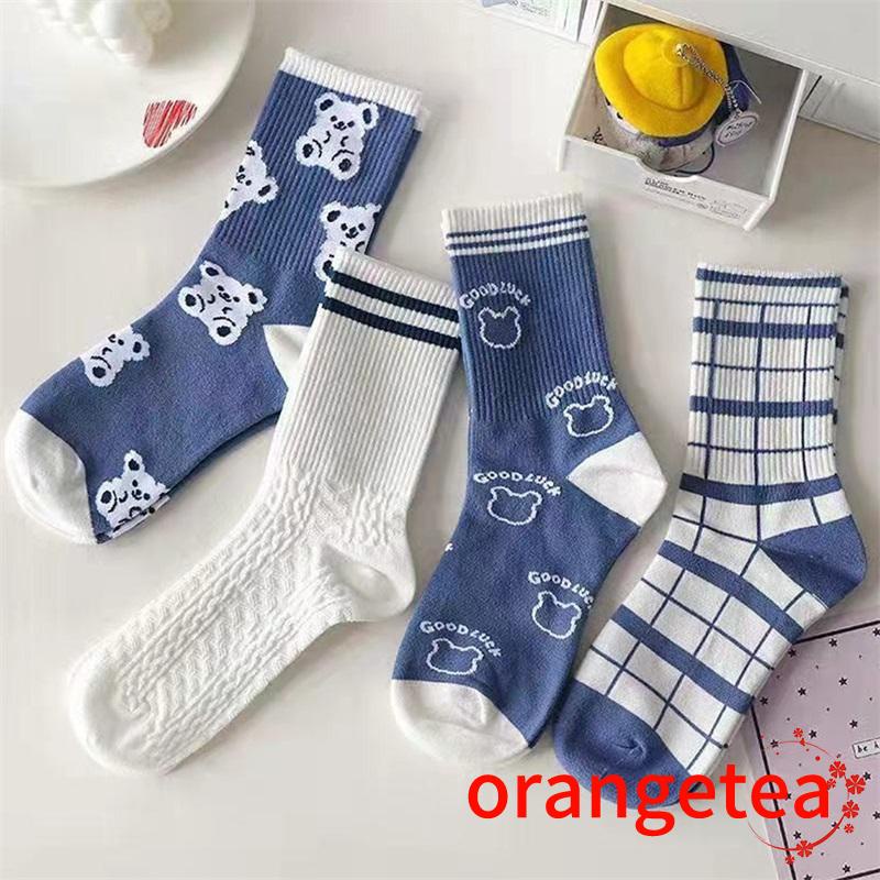 Tất dệt kim thoáng khí chống trượt in họa tiết hoạt hình dễ thương cho nữ