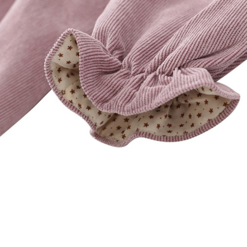 Đầm dài tay cổ tròn phối bèo dễ thương cho bé gái