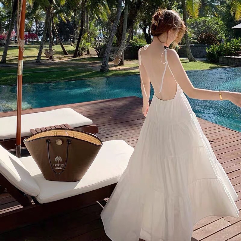 [Mã WAMT1505 giảm 10K đơn 0K] SẴN- Váy maxi Trắng hở lưng áo xoè sexy | BigBuy360 - bigbuy360.vn