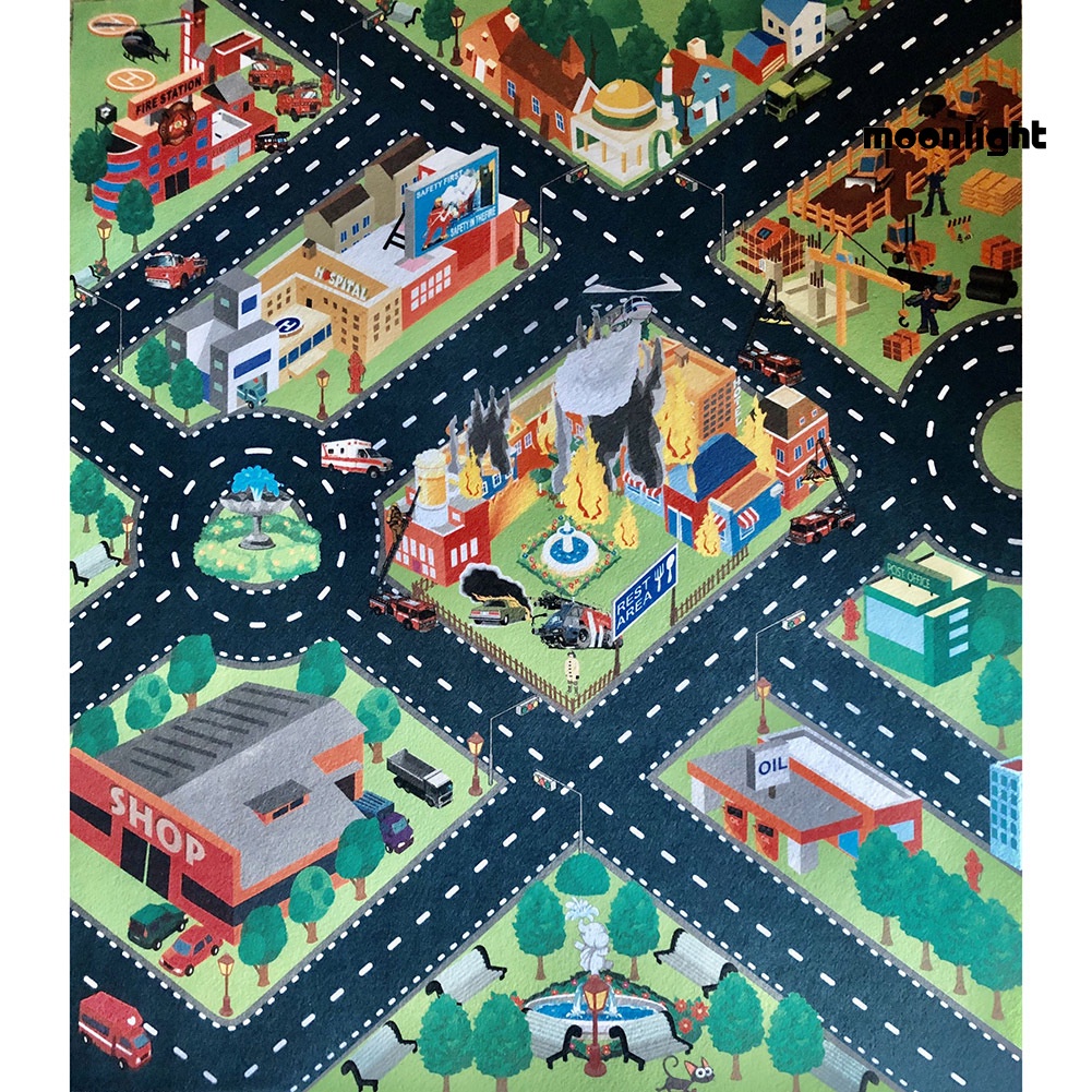 Thảm Vải Không Dệt Họa Tiết Giao Thông Thành Phố 80x70cm Cho Bé Tập Bò