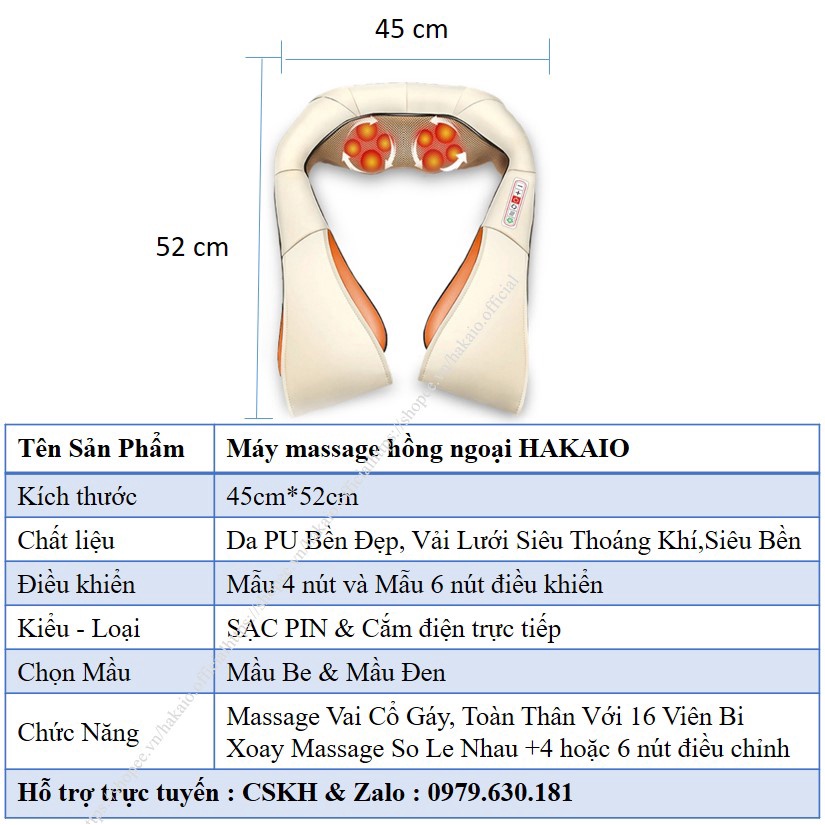 [Mã LTP50 giảm 50000 đơn 150000] Máy Massage Hồng Ngoại HAKAIO đa năng mát xa vai gáy, bụng, Cổ, lưng eo, chân tay