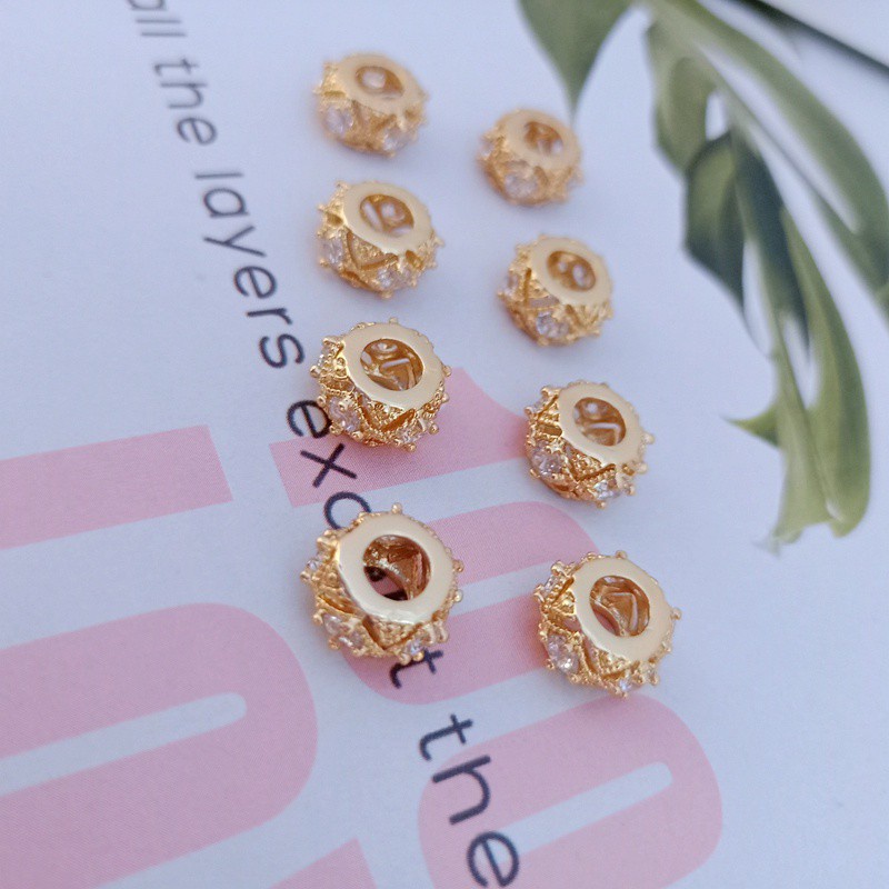 [Little Blu] Hạt Cườm Màu Vàng Đồng 18K Lỗ To Chuyển Đổi Hạt Làm Thủ Công Thời Trang Mới
