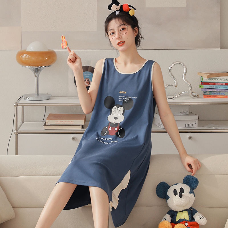 Đầm Ngủ Cotton Không Tay Cỡ Lớn 2022 Hàng Mới Thời Trang Mùa Hè Cho Nữ