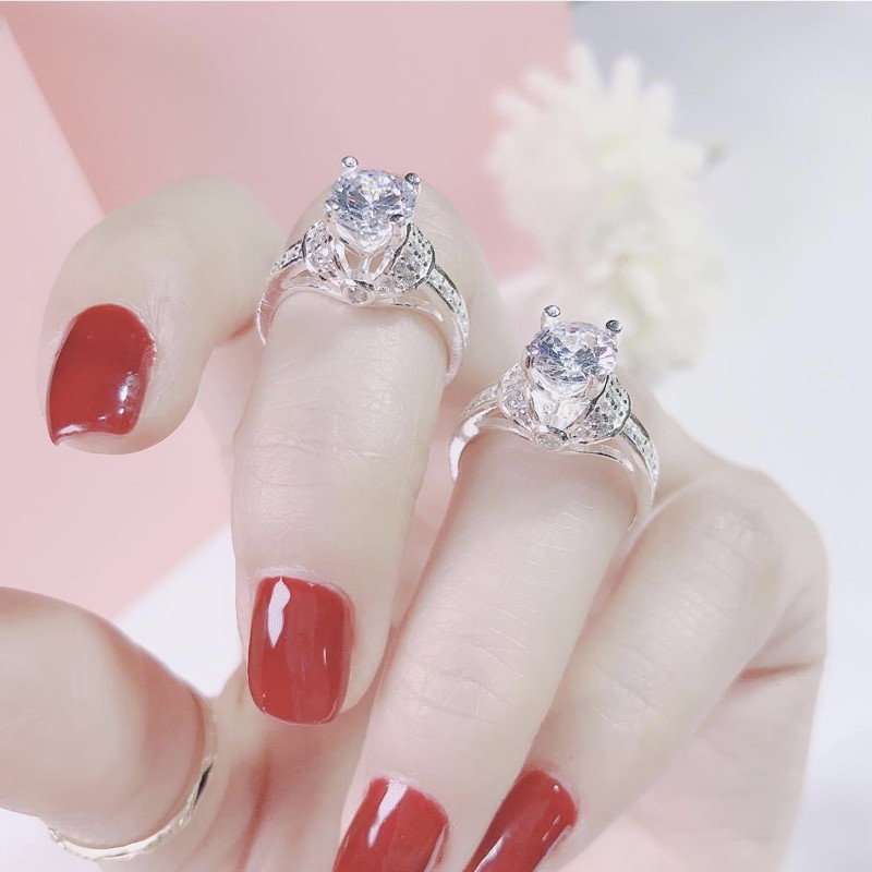 Nhẫn nữ Bạc ta đính đá kiểu dáng sang chảnh , sáng bóng , dày dặn - Vàng Bạc Khải Khải