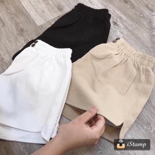 Quần short nữ đùi 2 khuy xẻ vạt bầu chất đũi siêu mát