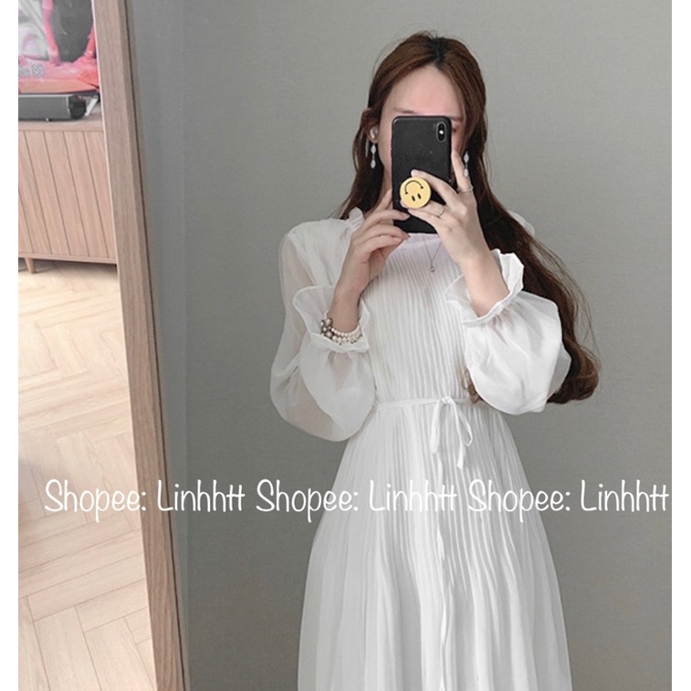 Đầm xếp ly tay dài tiểu thư ulzzang form suông dáng dài Linhhtt Đầm bầu