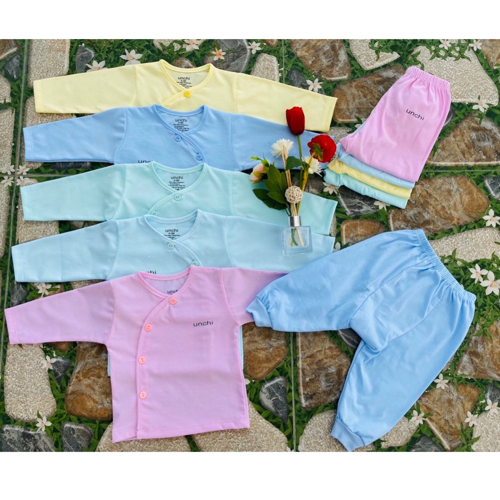 ⚡Bán giỏi nhất⚡ Quần áo sơ sinh 💖FREESHIP💖 Bộ sơ sinh dài tay UNCHI CÀI LỆCH cho bé sơ sinh từ 0-6 tháng, có màu cho b
