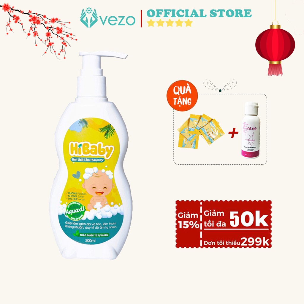 Nước tắm thảo dược trẻ em HI BABY - Giúp kháng khuẩn, đánh tan mề đay mẩn ngứa, chàm sữa, mụn nhọt, hăm tã - 200ml