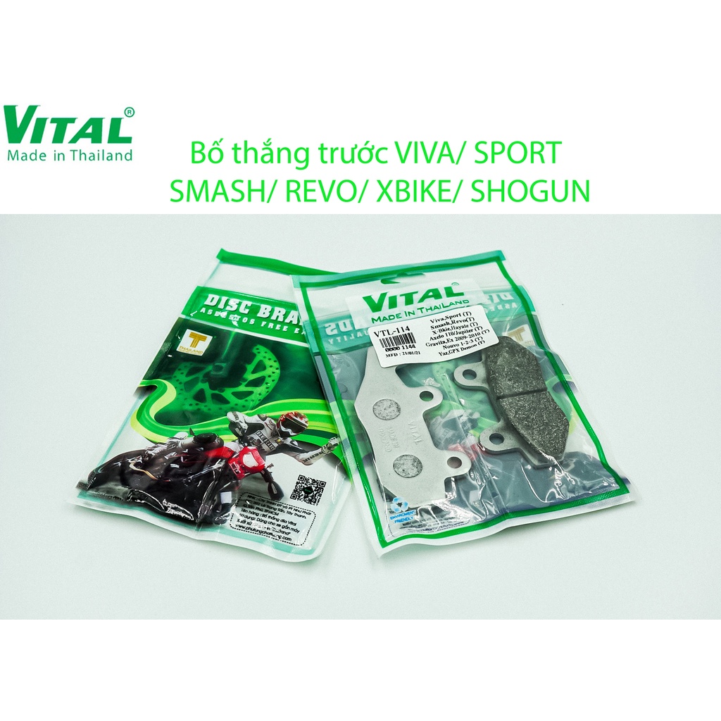 Bố thắng trước sau Su SPORT/ VIVA/ REVO/ XBIKE/ SMASH/ SHOGUN/ KAWASAKI MAX - Má phanh xe máy, bố thắng đĩa, đùm VITAL
