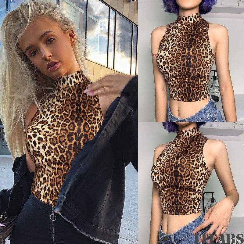 Áo ngắn họa tiết da báo không tay cho nữ | BigBuy360 - bigbuy360.vn