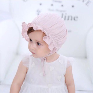 [GIÁ RẺ-HÌNH THẬT] MŨ TIỂU THƯ CHO BÉ GÁI COTTON MỀM VIỀN REN DỄ THƯƠNG