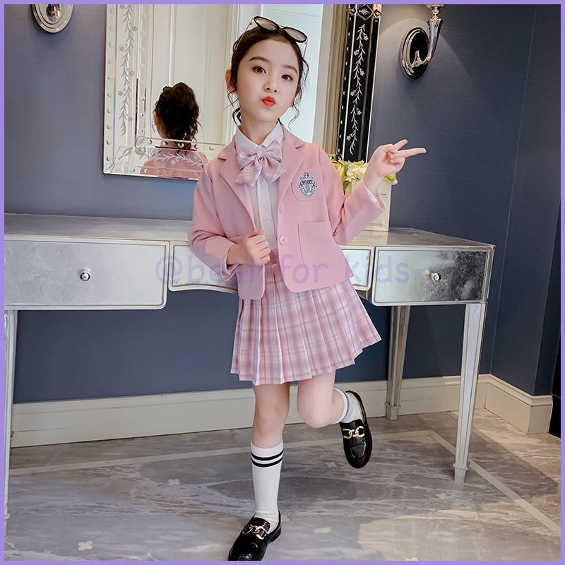 Bộ Áo Khoác + Chân Váy Xếp Ly Thời Trang Mùa Xuân Xinh Xắn Cho Bé Gái
