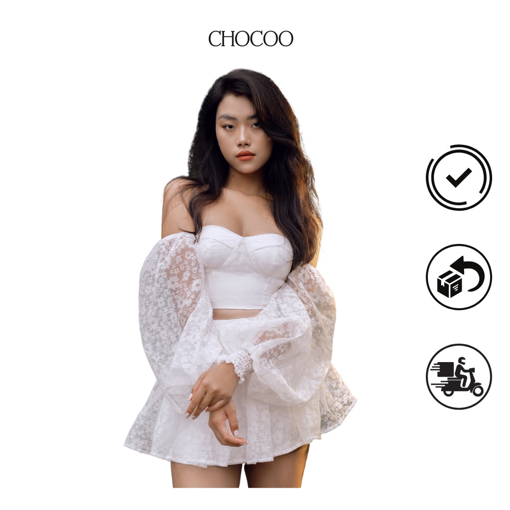 Set đồ nữ CHOCOO Delphine áo cúp ngực mix chân váy chất liệu voan tơ hai lớp