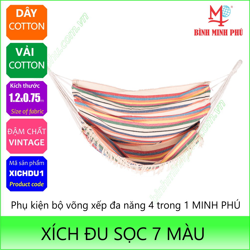 XÍCH ĐU VẢI COTTON MINH PHÚ CỦA BỘ SẢN PHẨM VÕNG XẾP ĐA NĂNG MINH PHÚ 4 TRONG 1 - MÀU: SỌC 7 MÀU, MÃ XICHDU1 | BigBuy360 - bigbuy360.vn