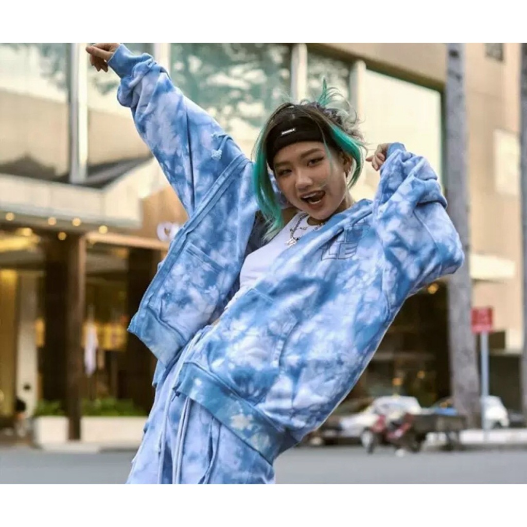 Áo Khoác nỉ loang MEANSTORE form rộng có mũ Unisex nam nữ oversize Ulzzang Streetwear Hàn Quốc - Loang xanh biển