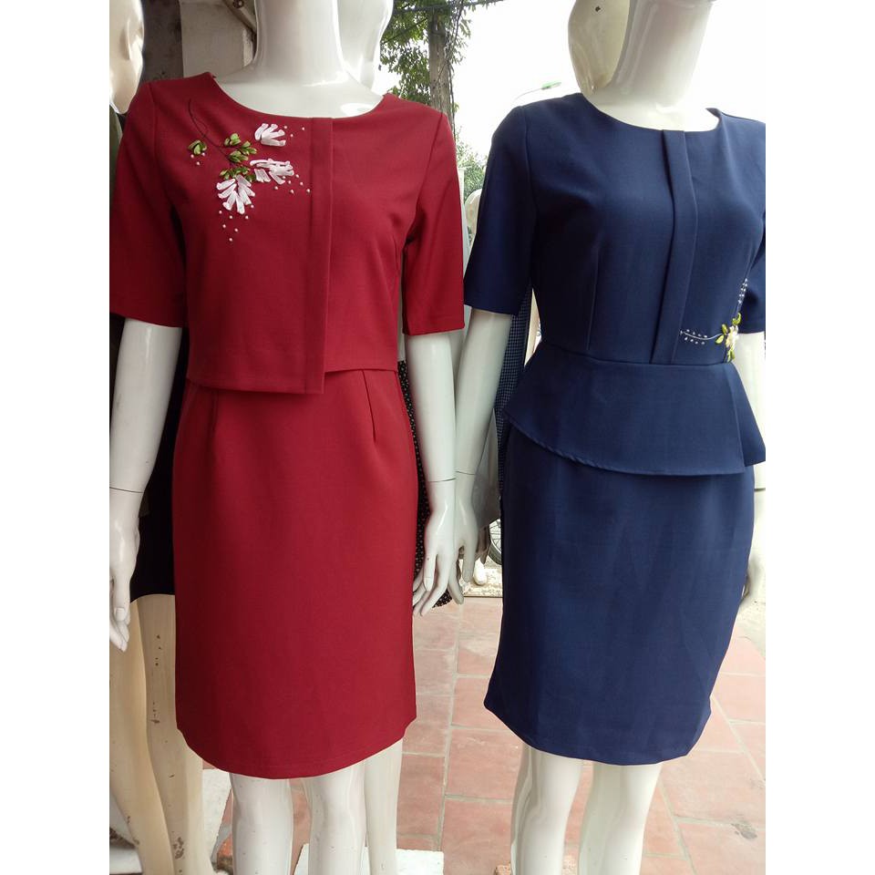Váy công sở kết hoa dáng peplum và croptop