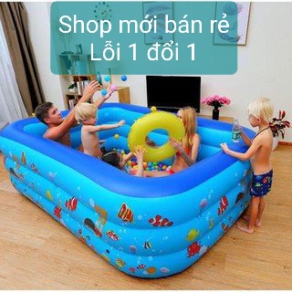 Bể bơi cho bé thành cao 3 tầng loại đẹp 1m3 1m5 1m8 2m1, Hồ bơi cho bé và cả gia đình đủ kích thước kèm miếng vá