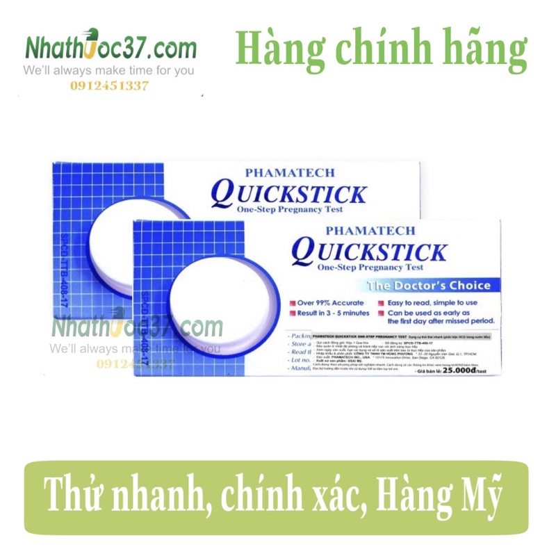 Que thử thai Quickstick, chính hãng Mỹ, cho kết quả nhanh, chính xác sau 6-9 ngày