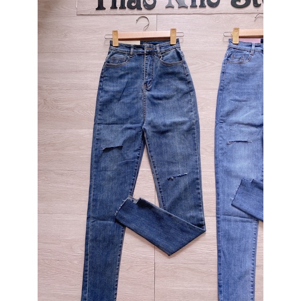 quần jean lưng siêu cao rách kiểu ( hình thật)