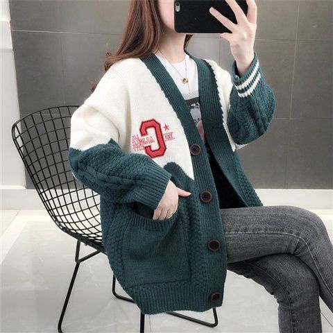 Áo Khoác Cardigan Dệt Kim Dáng Rộng Phong Cách Hàn Quốc Thời Trang Thu Đông Hàng Mới Năm 2021