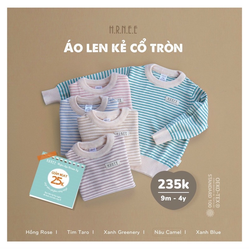 HRNEE Áo len kẻ cổ tròn thương hiệu Hrnee cho bé