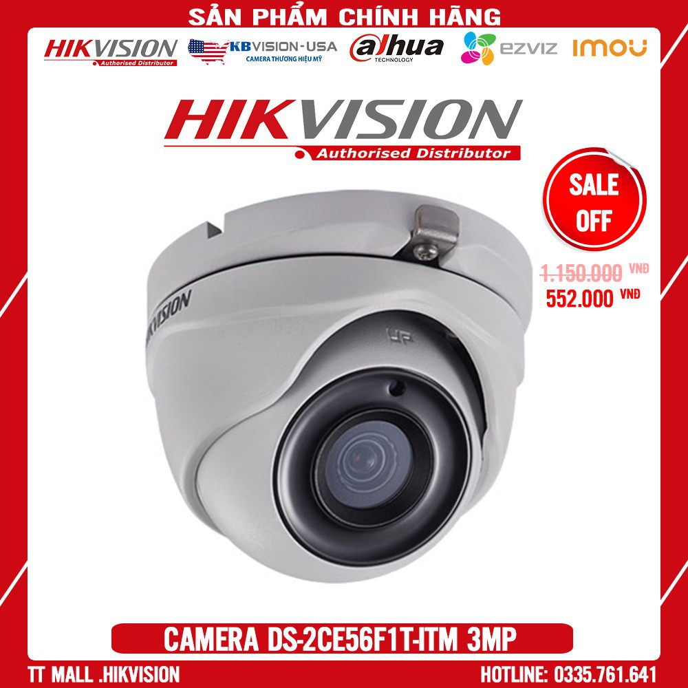 Camera HD-TVI HikVision trong nhà DS-2CE56F1T-ITM 3MP bảo hành 2 năm hàng chính hãng 100%