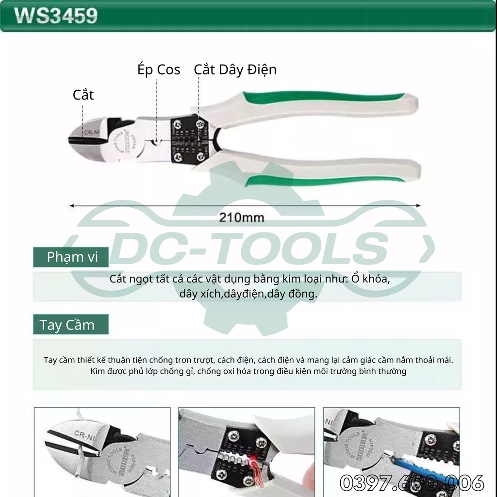 BỘ 3 LOẠI KÌM ĐA NĂNG 8&quot;200mm WS3457 WS3459 WS3458 WYNN'S DC-TOOLS