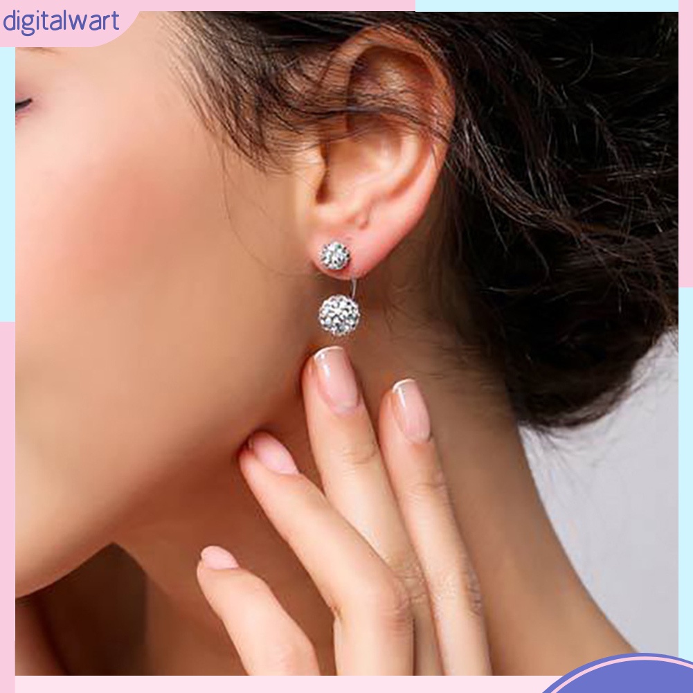 Đôi bông tai dáng dài hình quả bóng đính đá thời trang cho nữ